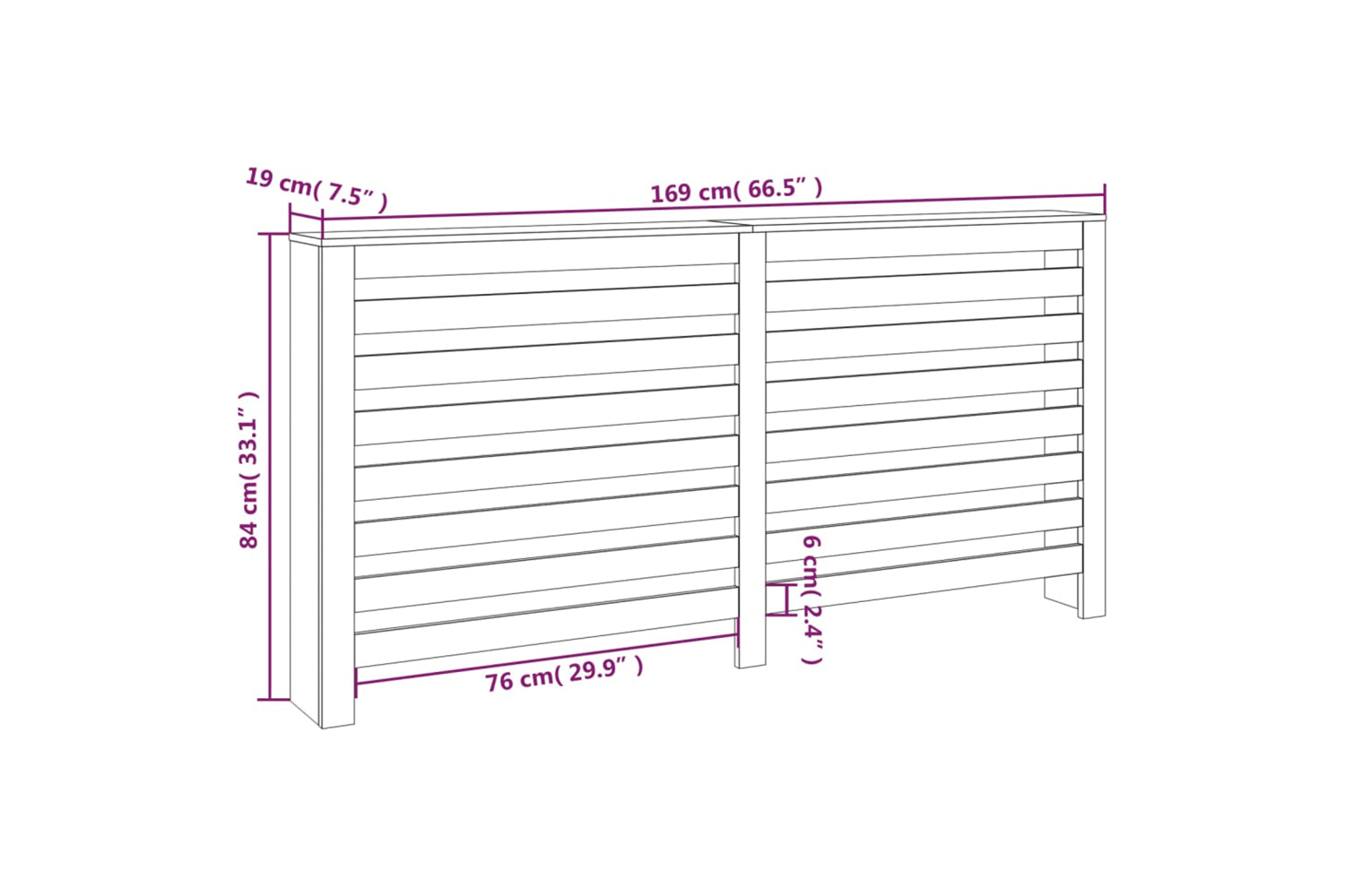 vidaXL 822607 Radiator Cover White 169x19x84cm Solid Wood Pine-7