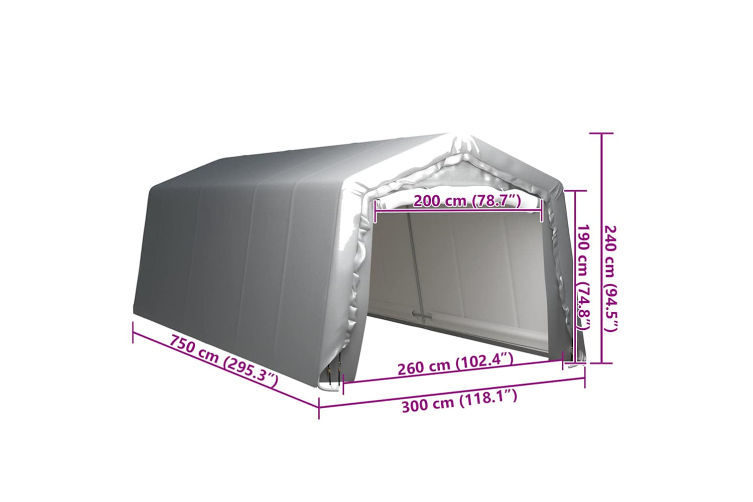 vidaXL 3079589 Storage Tent 300x750cm Steel Grey-5