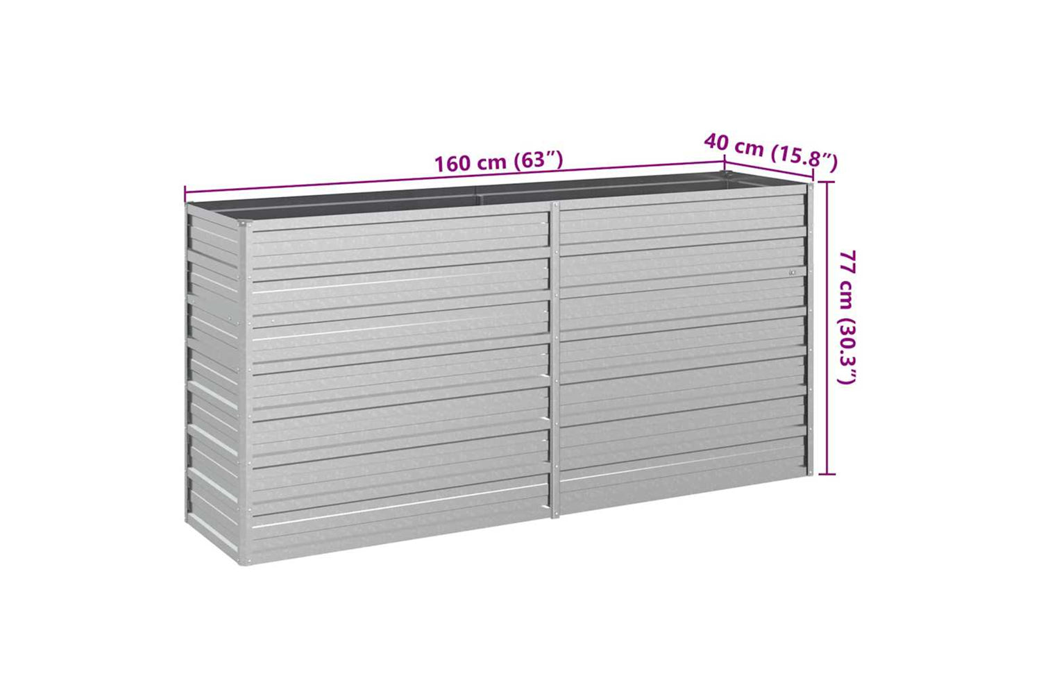 Vidaxl Garden Raised Bed 160x40x77 Cm Galvanized Steel Silver-6