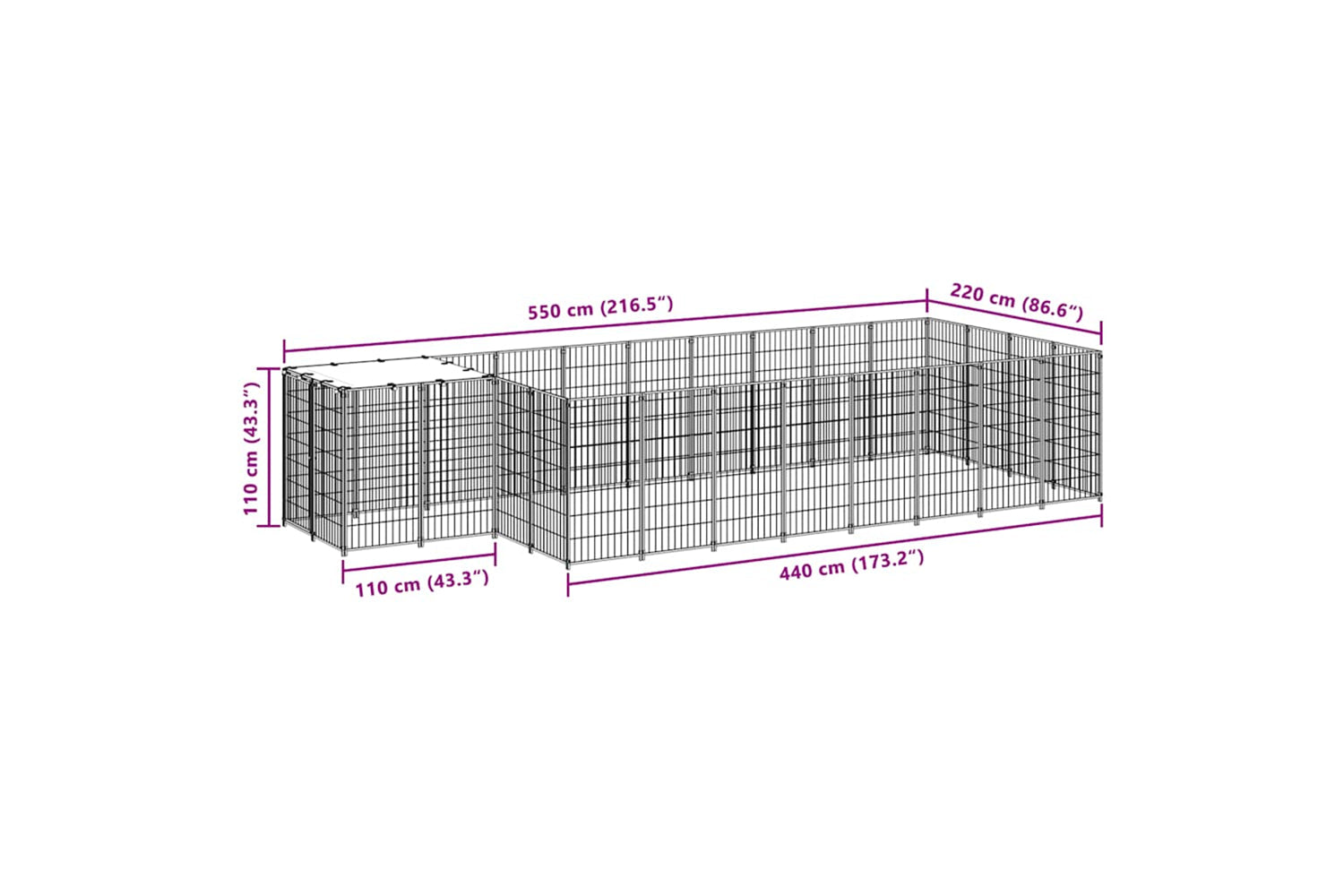 Vidaxl 3082207 Dog Kennel Black 10.89 M2 Steel-6