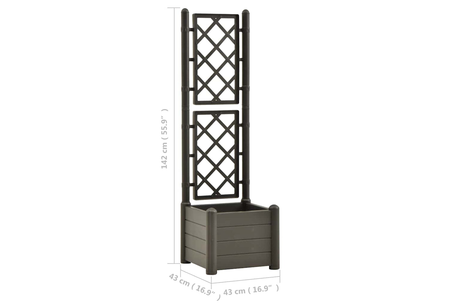 vidaXL 313981 Garden Planter With Trellis 43x43x142cm Pp Anthracite-7