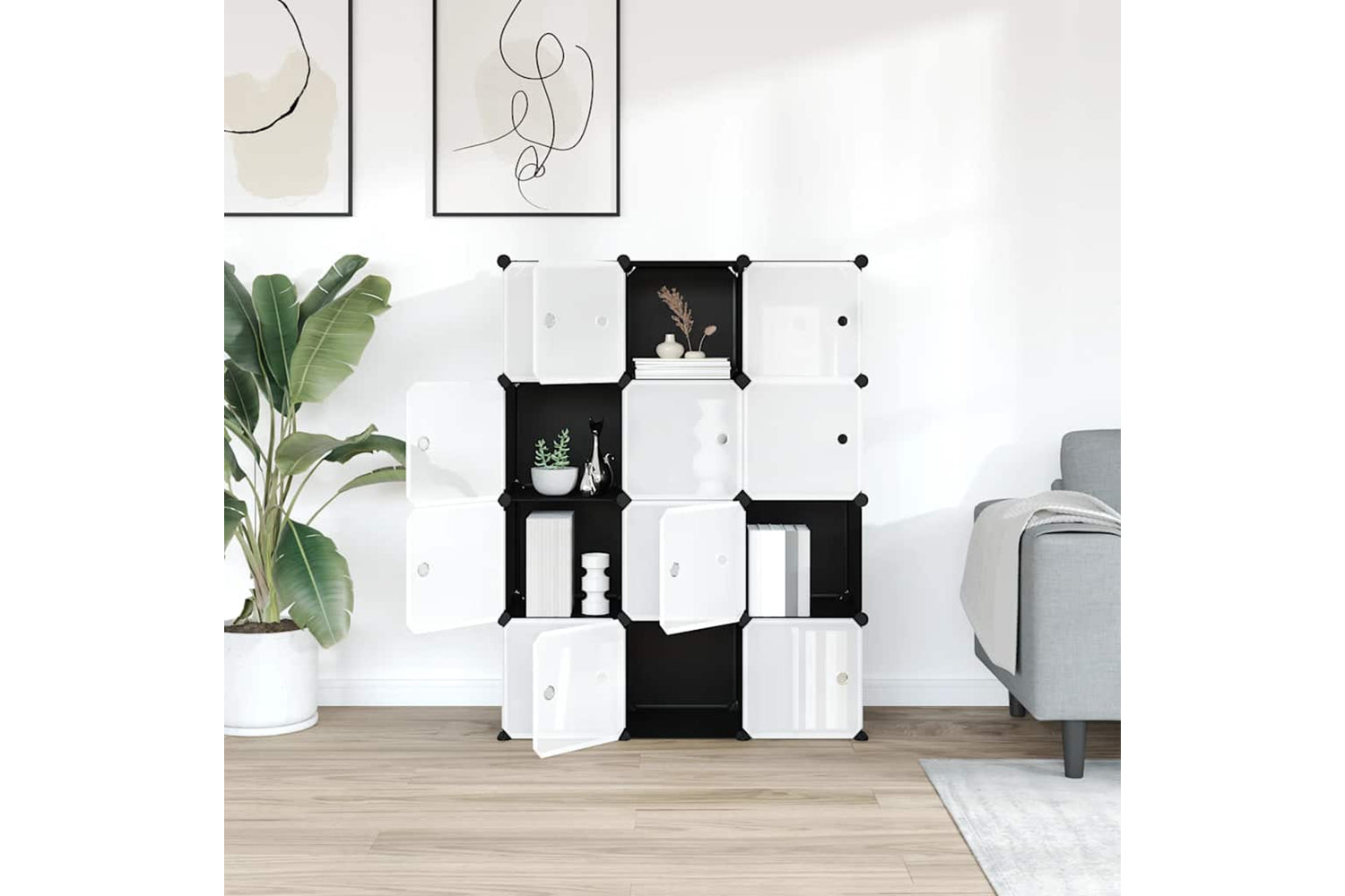 Vidaxl 340556 Storage Cube Organiser With 12 Cubes And Doors Black Pp-2