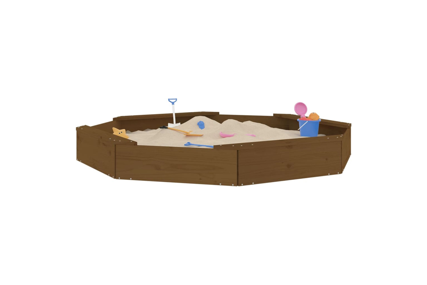 vidaXL 825019 Sandbox With Seats Honey Brown Octagon Solid Wood Pine-2