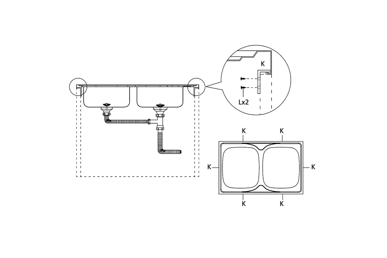 Vidaxl 147234 Kitchen Sink With Double Basins Silver 800x500x155 Mm Stainless Steel-8