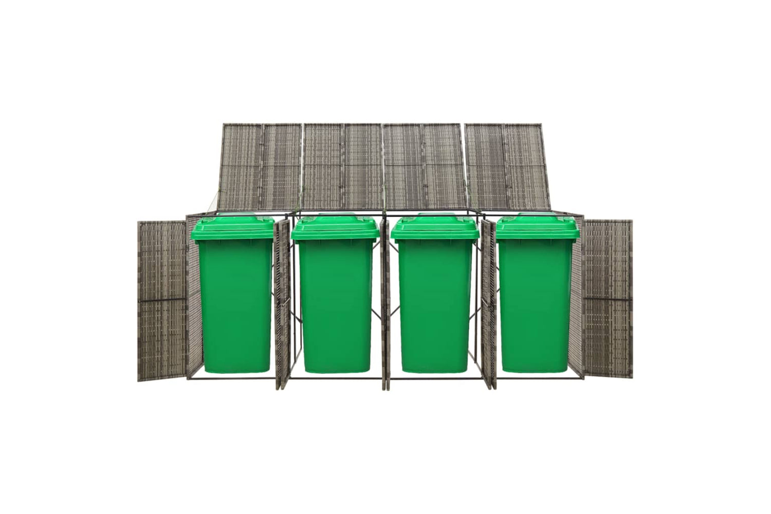 vidaXL 319867 Quadruple Wheelie Bin Shed Grey 274x80x117cm Poly Rattan-2