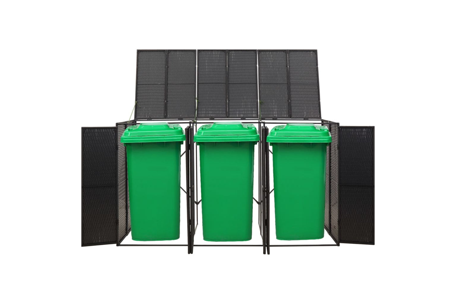 vidaXL 319862 Triple Wheelie Bin Shed Black 207x80x117cm Poly Rattan-2