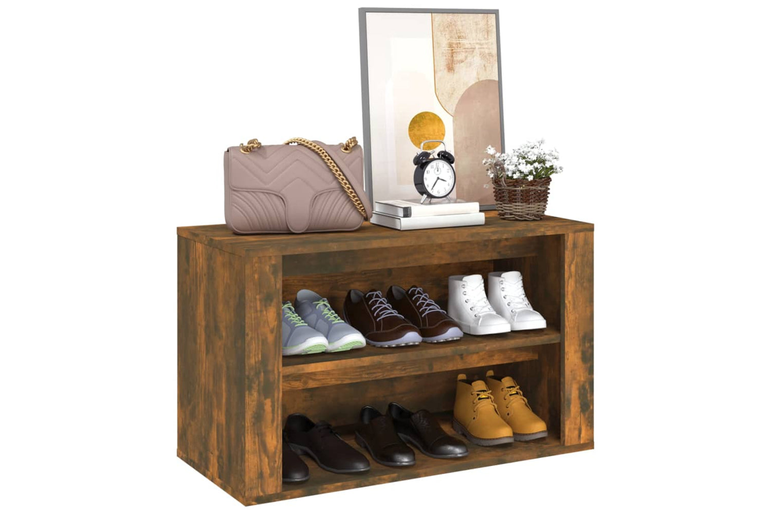 vidaXL 816901 Shoe Rack Smoked Oak 75x35x45cm Engineered Wood-3