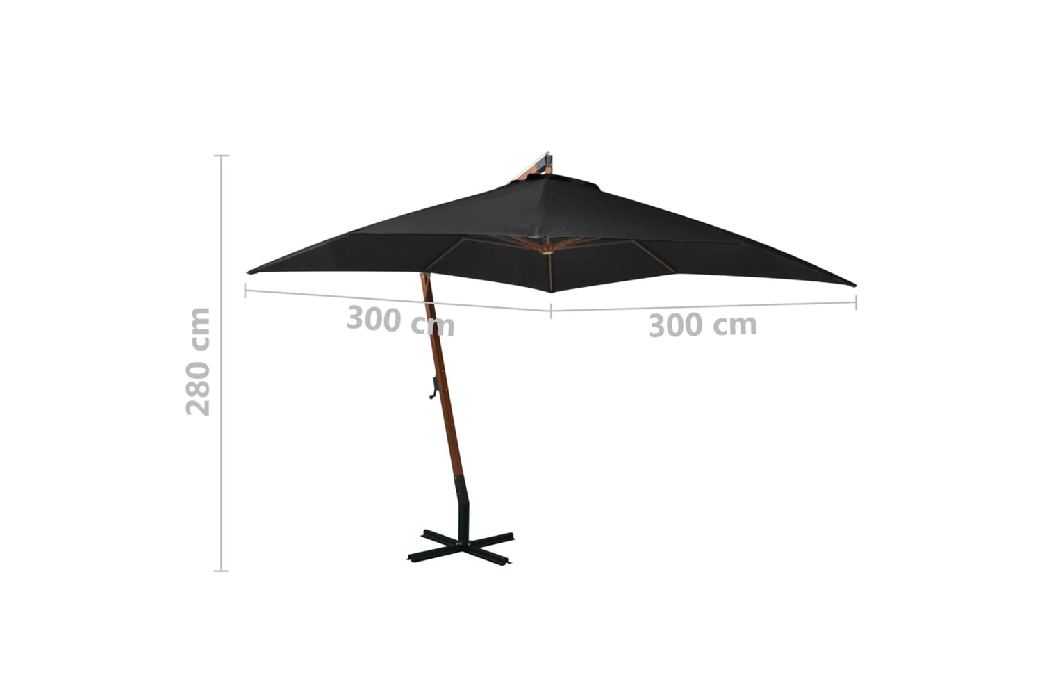 Vidaxl 313778 Hanging Parasol With Pole Black 3x3 M Solid Fir Wood-8