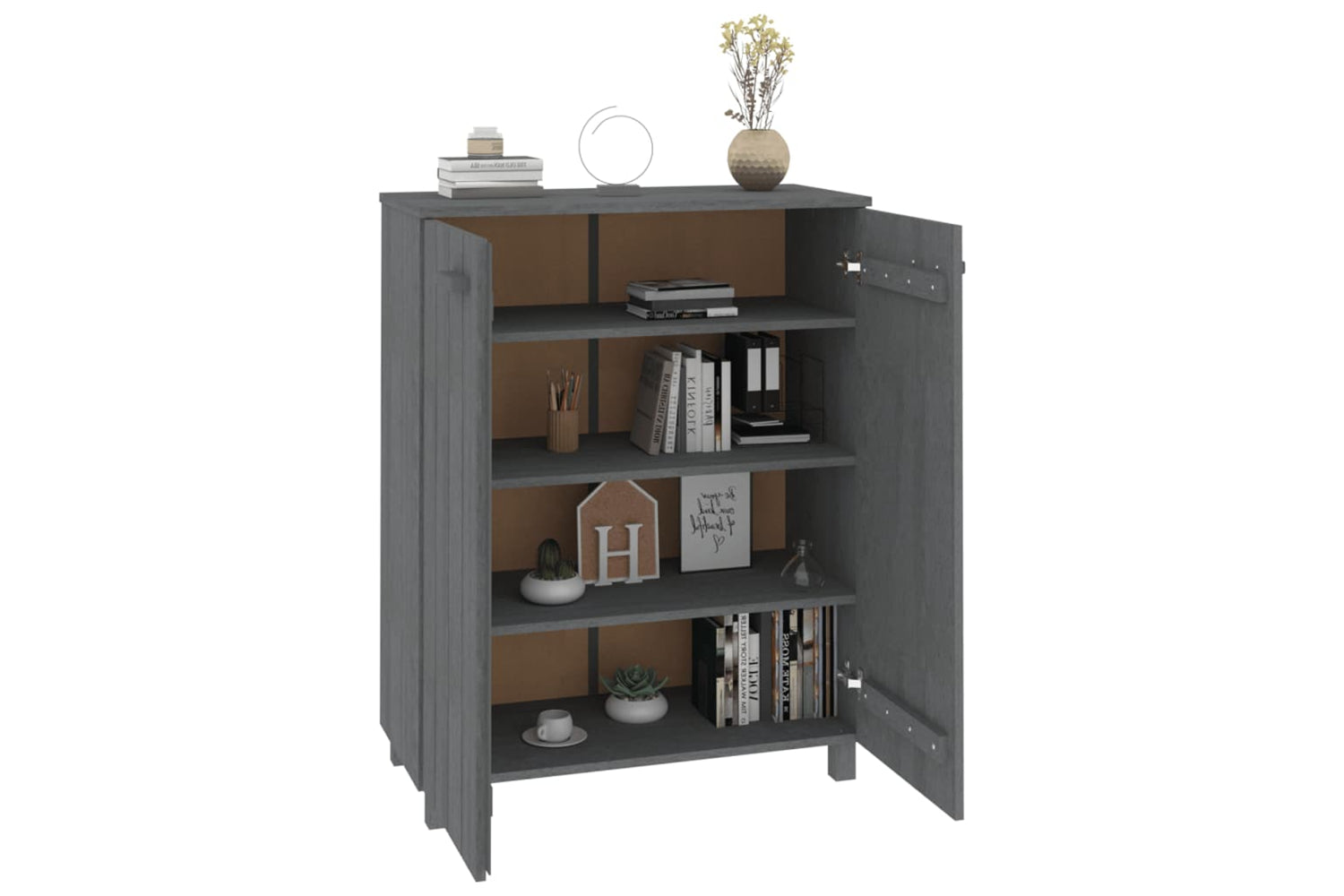 vidaXL Shoe Cabinet Hamar Dark Grey 85x40x108cm Solid Wood Pine-5