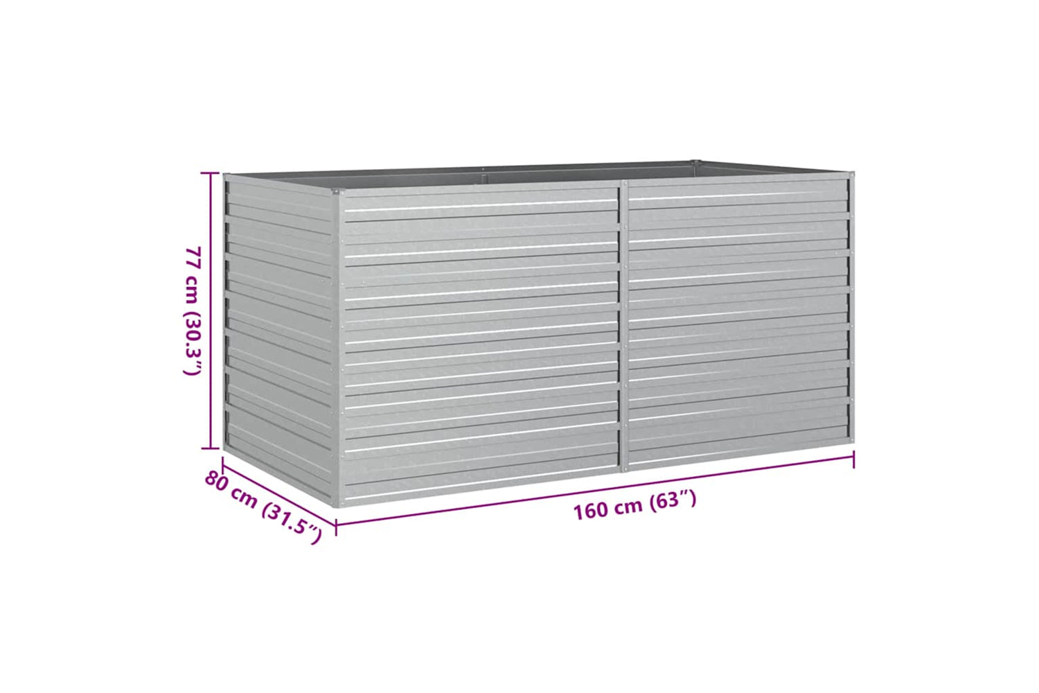 Vidaxl Garden Raised Bed 160x80x77 Cm Galvanized Steel Silver-7