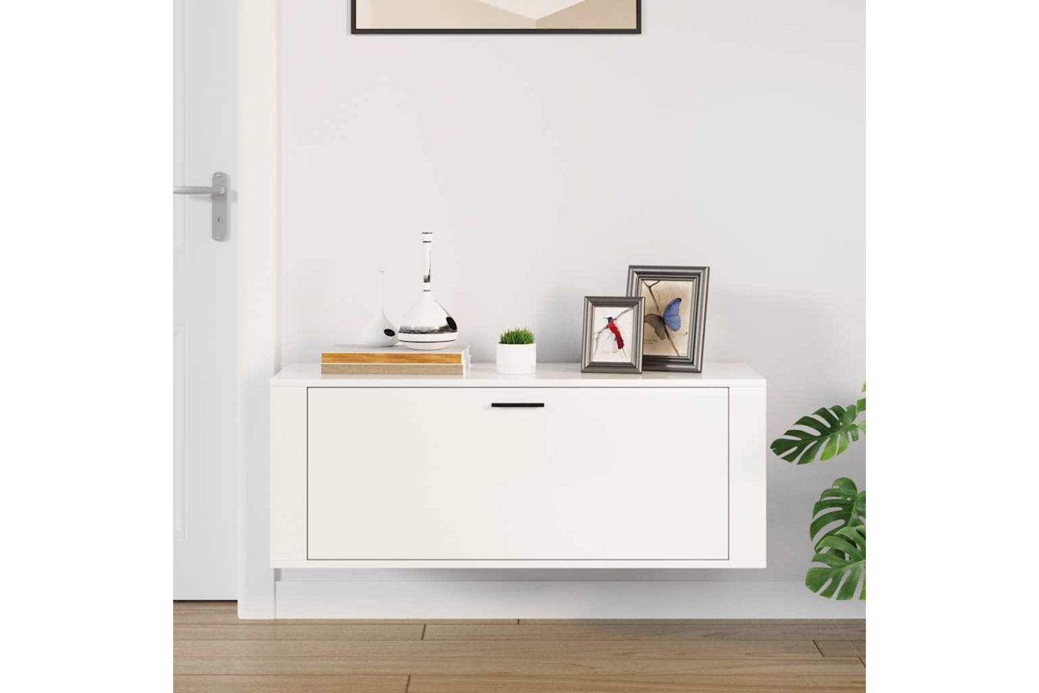 vidaXL 821022 Wall Shoe Cabinet High Gloss White 100x35x38cm Engineered Wood-2