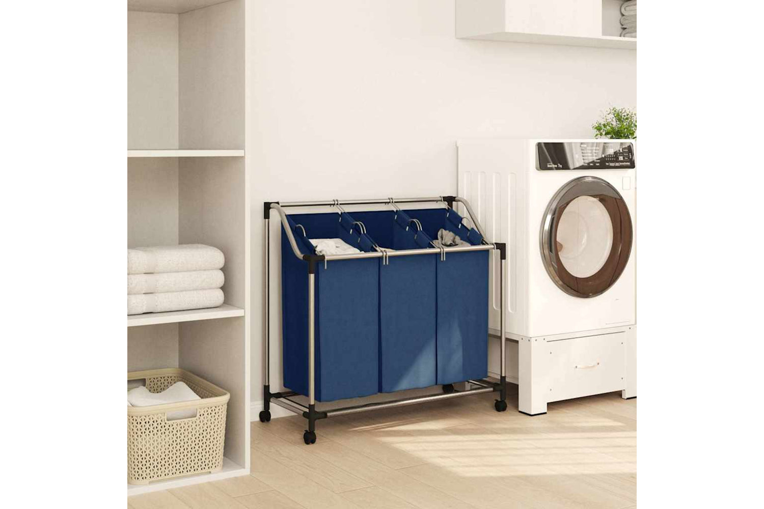 Vidaxl 288331 Laundry Sorter With 3 Bags Blue Steel-2