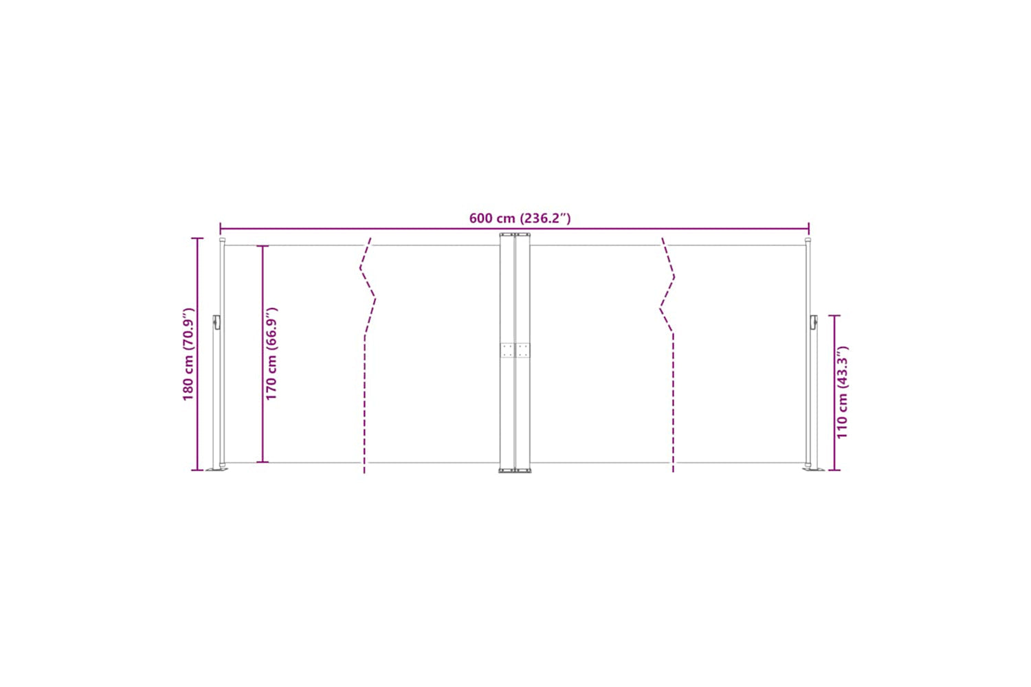 vidaXL 318000 Retractable Side Awning Black 180x600cm-8