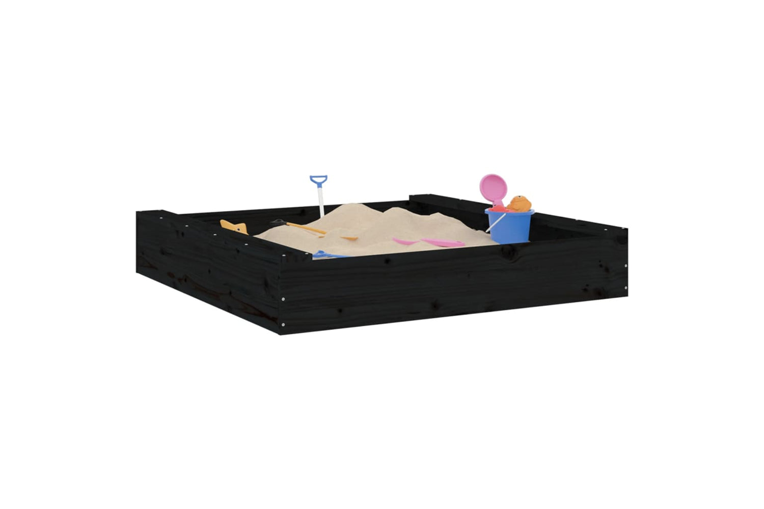 vidaXL 825034 Sandbox With Seats Black Square Solid Wood Pine-2