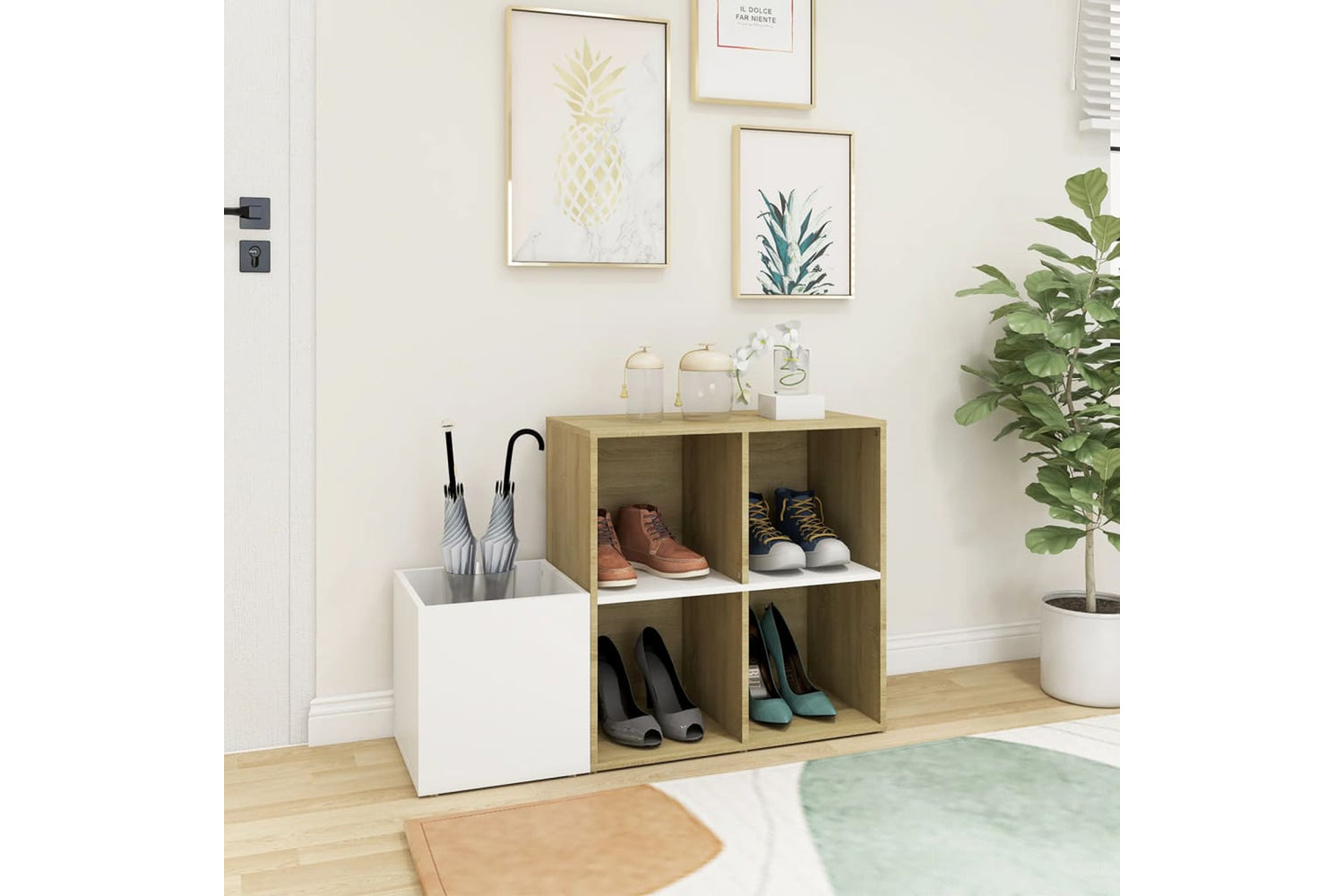 vidaXL 808256 Hall Shoe Cabinet White And Sonoma Oak 105x35.5x70cm Engineered Wood-2