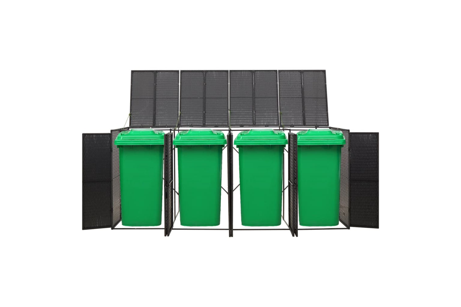 vidaXL 319863 Quadruple Wheelie Bin Shed Black 274x80x117cm Poly Rattan-2