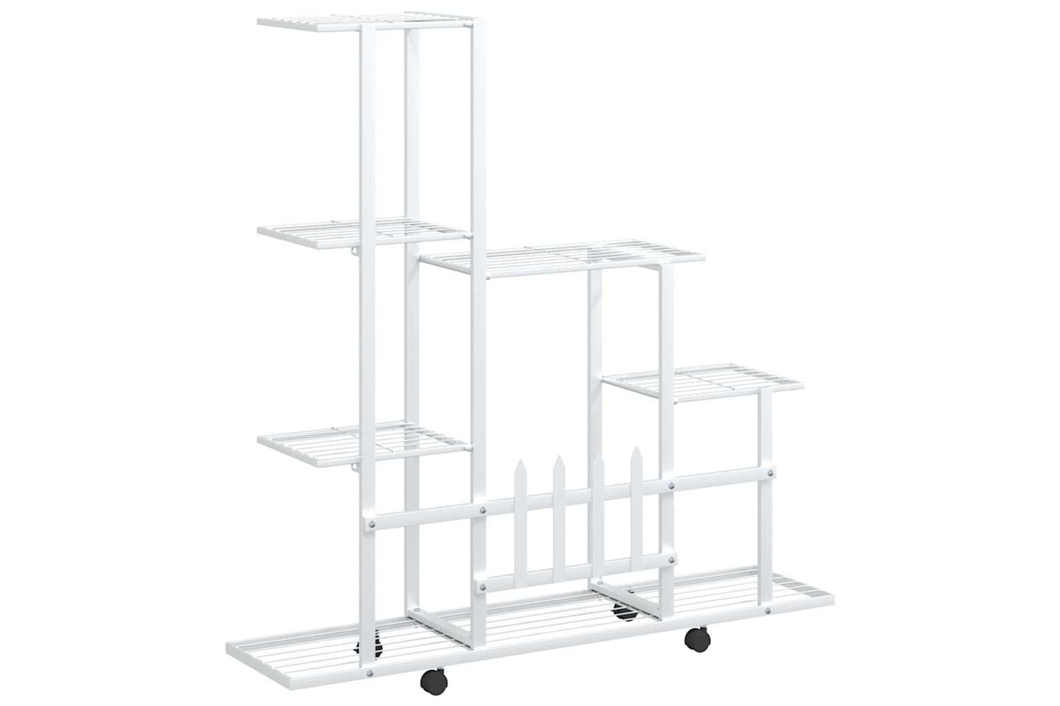 vidaXL 336115 Flower Stand With Wheel 94.5x25x92.5cm White Metal-6