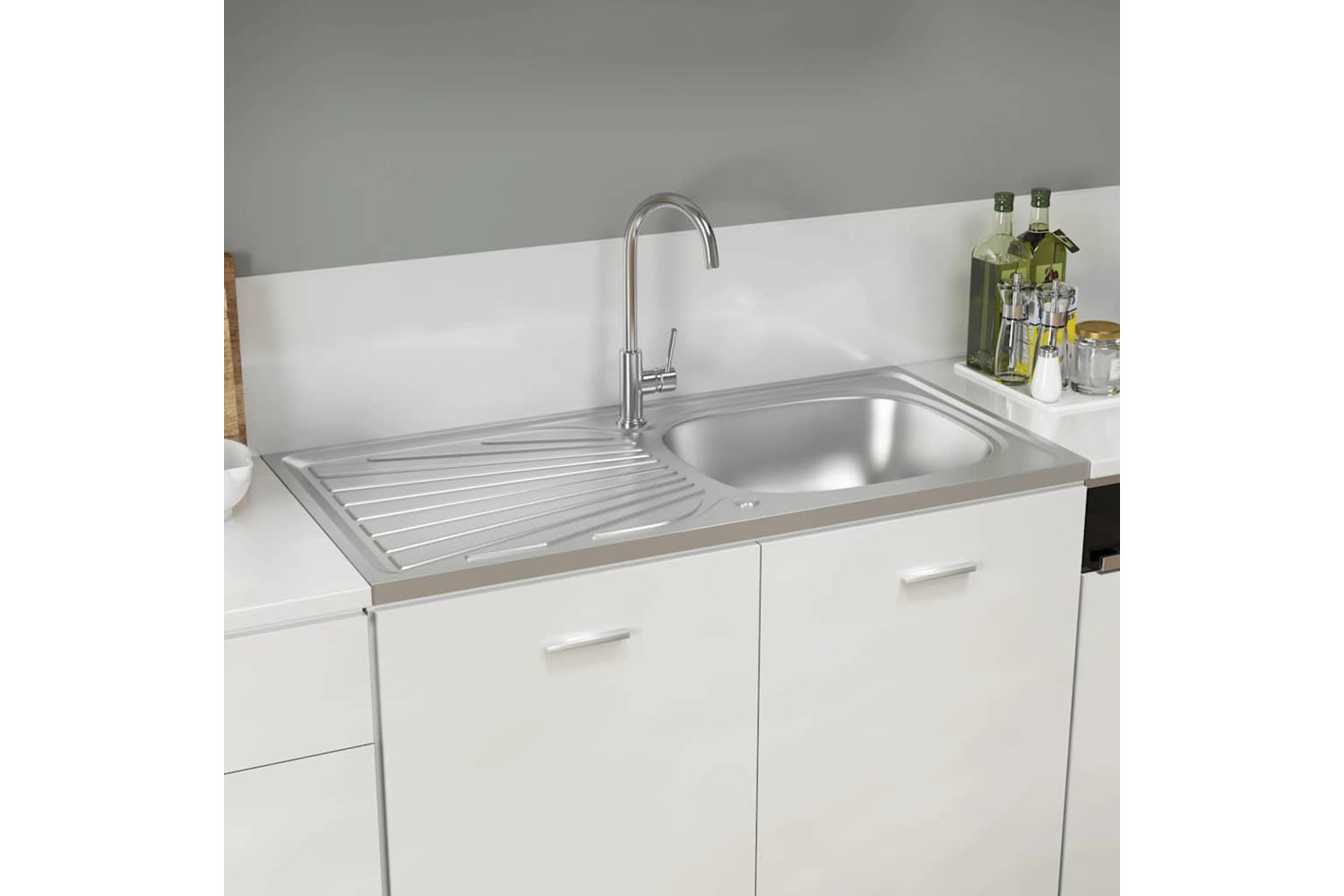 Vidaxl 147236 Kitchen Sink With Drainer Set Silver 1000x500x155 Mm Stainless Steel-2