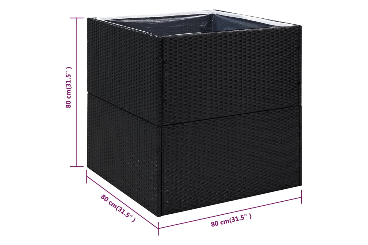 vidaXL 319173 Garden Planter Black 80x80x80cm Poly Rattan-5