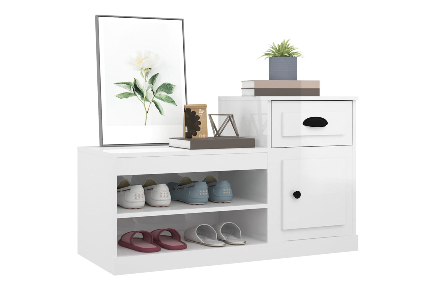 vidaXL 816418 Shoe Cabinet High Gloss White 100x42x60cm Engineered Wood-3