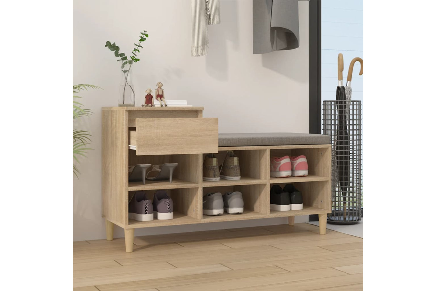 vidaXL 821207 Shoe Cabinet Sonoma Oak 102x36x60cm Engineered Wood-2