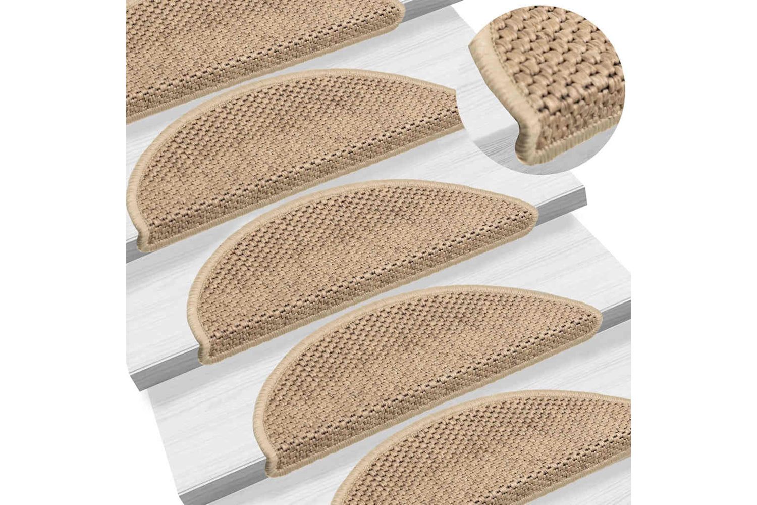 vidaXL 326867 Stair Mats Self-adhesive Sisal-look 15 Pcs 56x17x3cm Sand-6