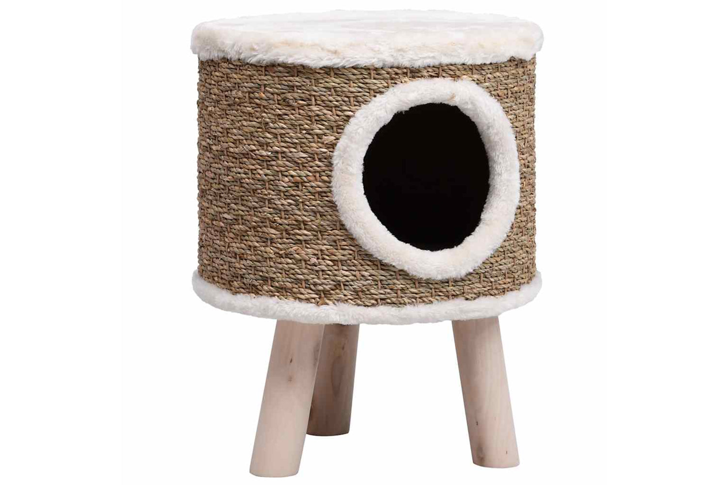 vidaXL 170970 Cat House With Wooden Legs 41cm Seagrass-2