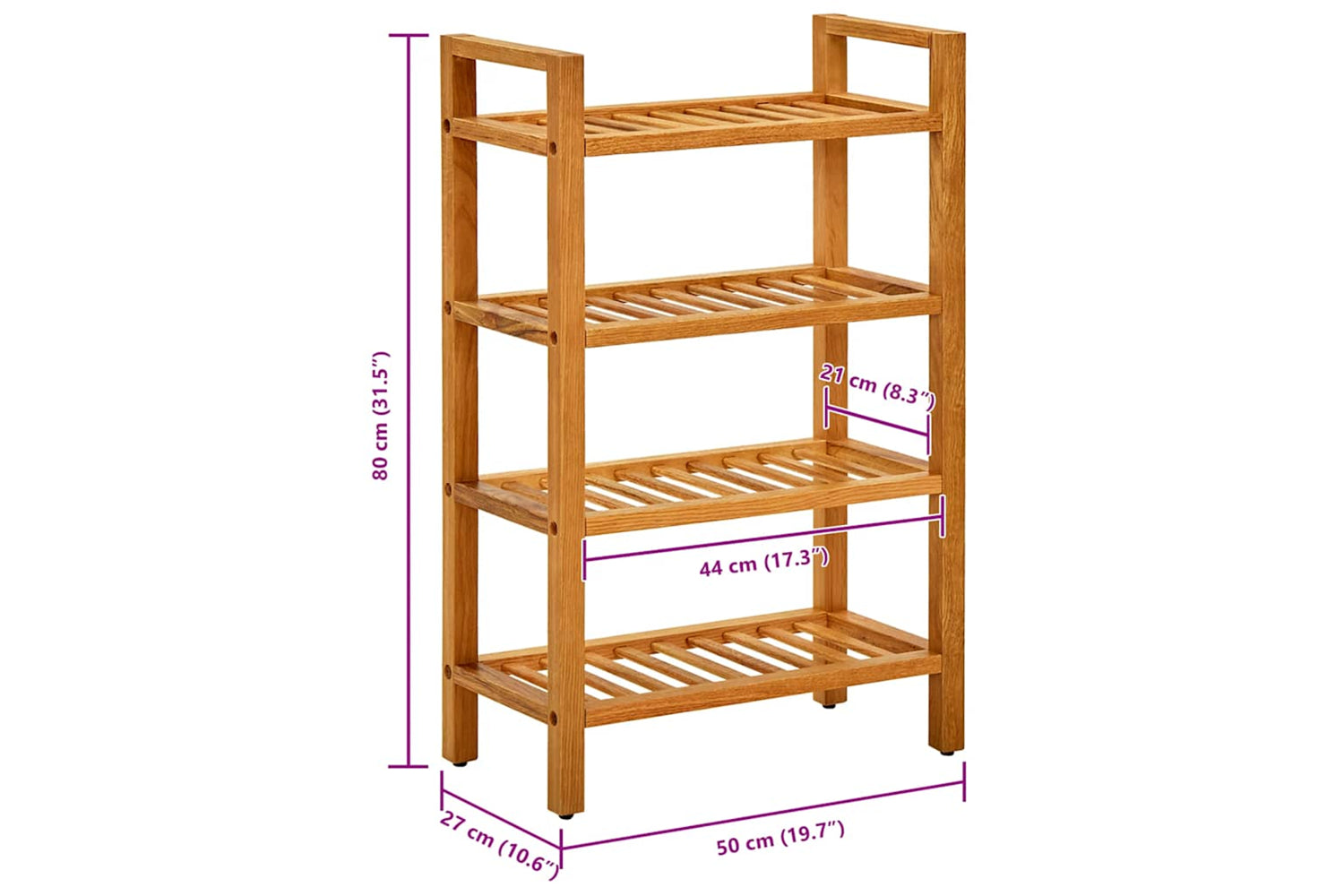 vidaXL 331746 Shoe Rack With 4 Shelves 50x27x80cm Solid Oak Wood-6