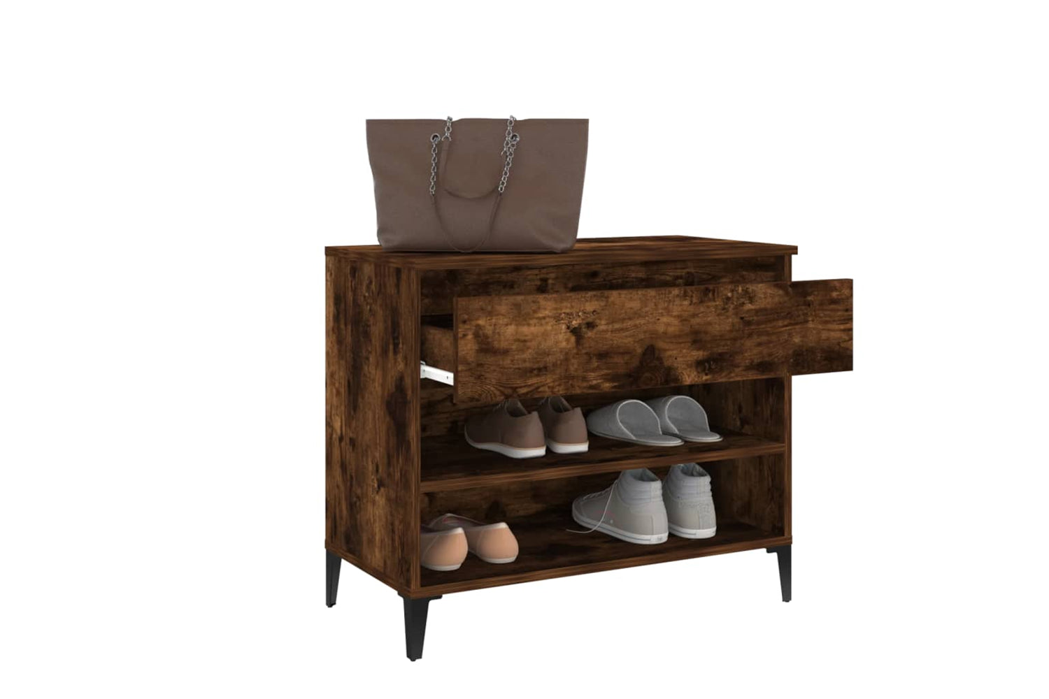 vidaXL 819769 Shoe Cabinet Smoked Oak 70x36x60cm Engineered Wood-4