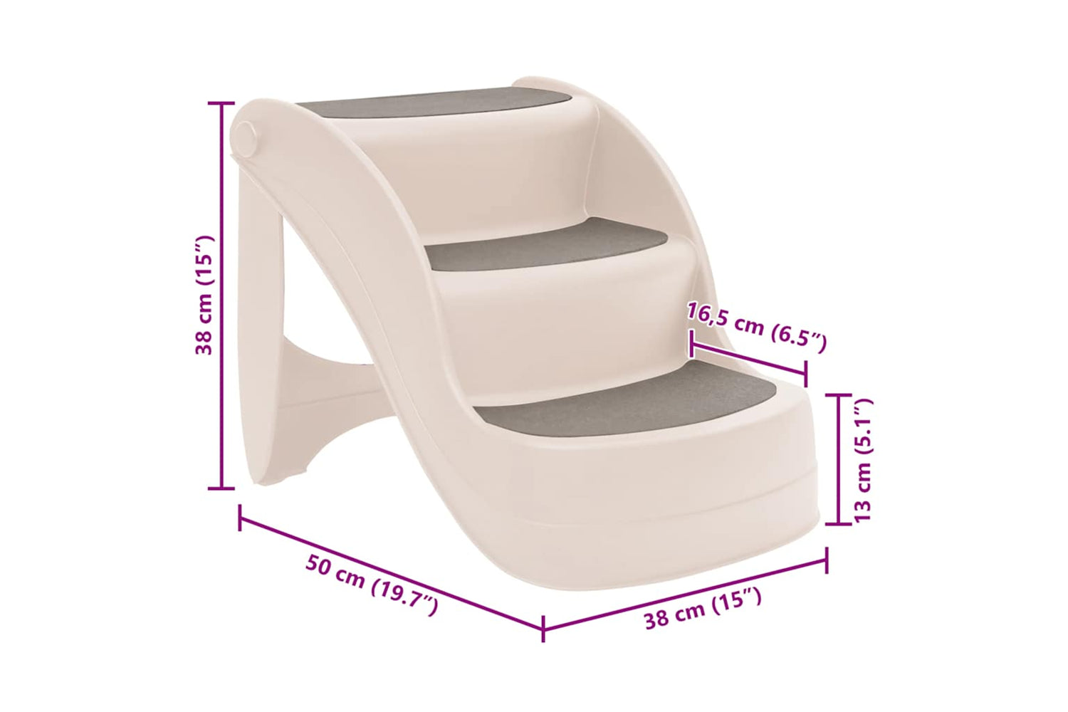 vidaXL 152233 Folding 3-step Dog Stairs Cream 50x38x38cm Plastic-8