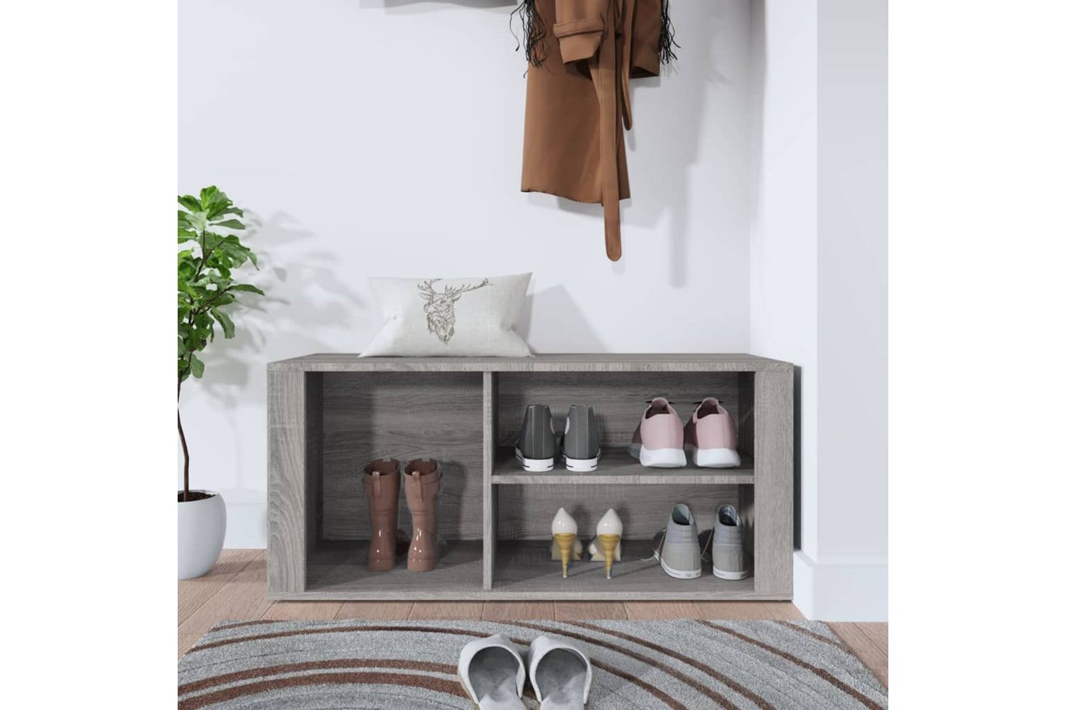 vidaXL 816926 Shoe Cabinet Grey Sonoma 100x35x45cm Engineered Wood-2