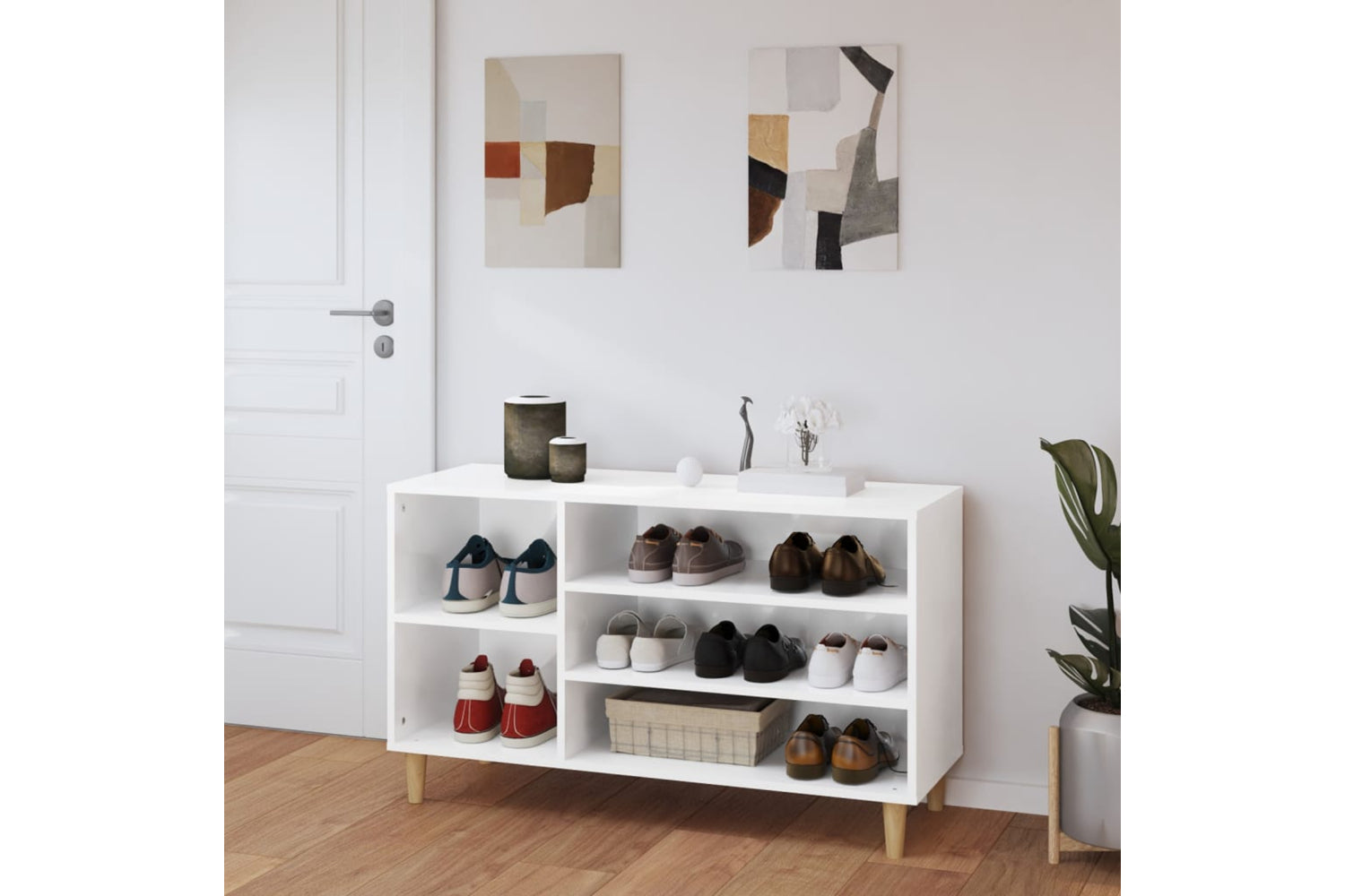 vidaXL 819742 Shoe Cabinet High Gloss White 102x36x60cm Engineered Wood-2