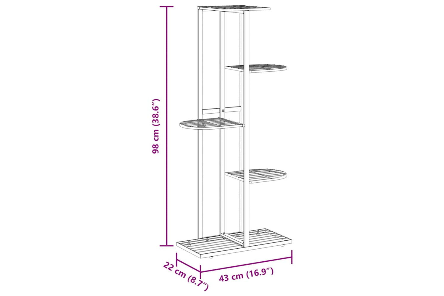 vidaXL 336110 5-floor Flower Stand 43x22x98cm Black Metal-8