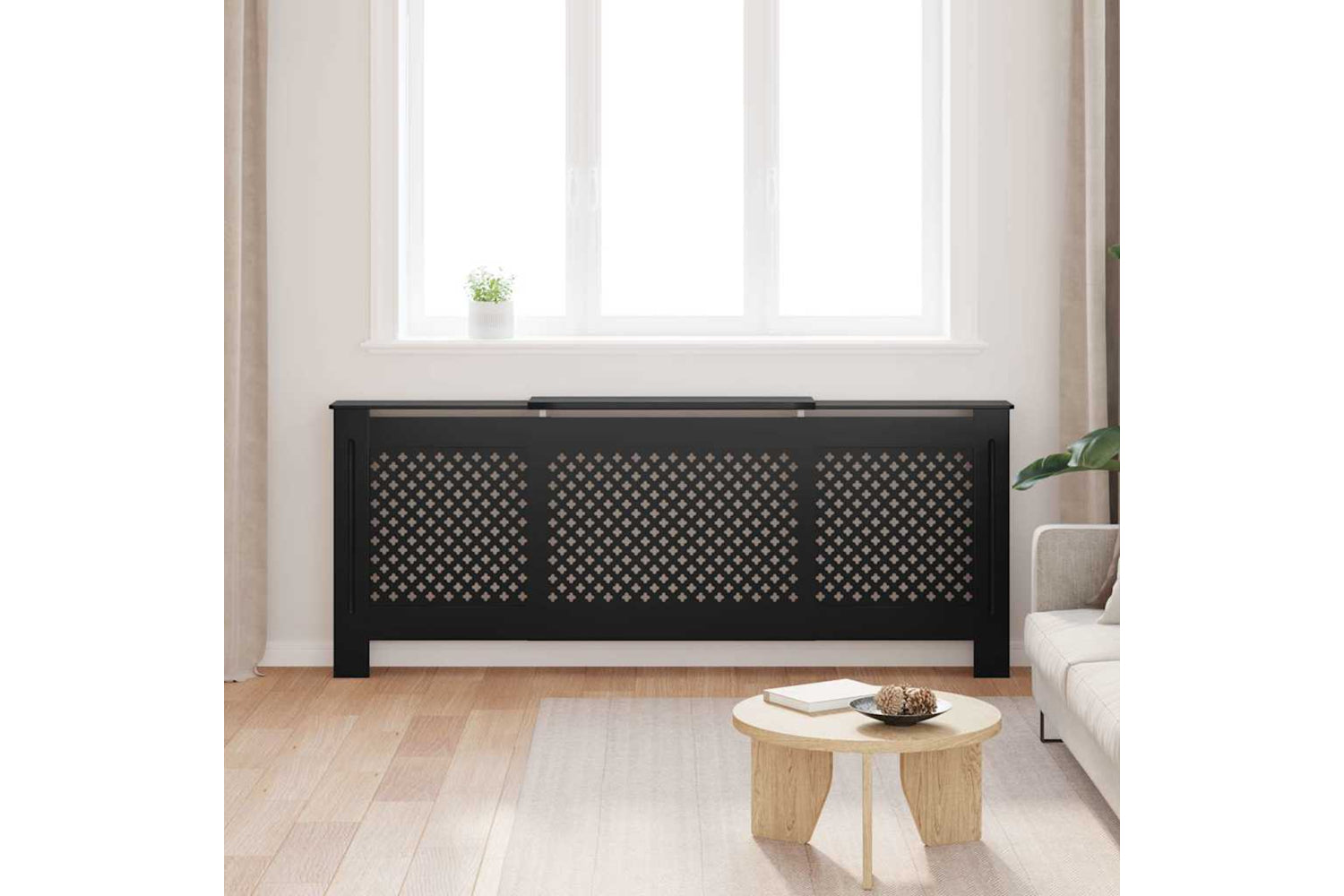 vidaXL Mdf Radiator Cover Black 205cm-2