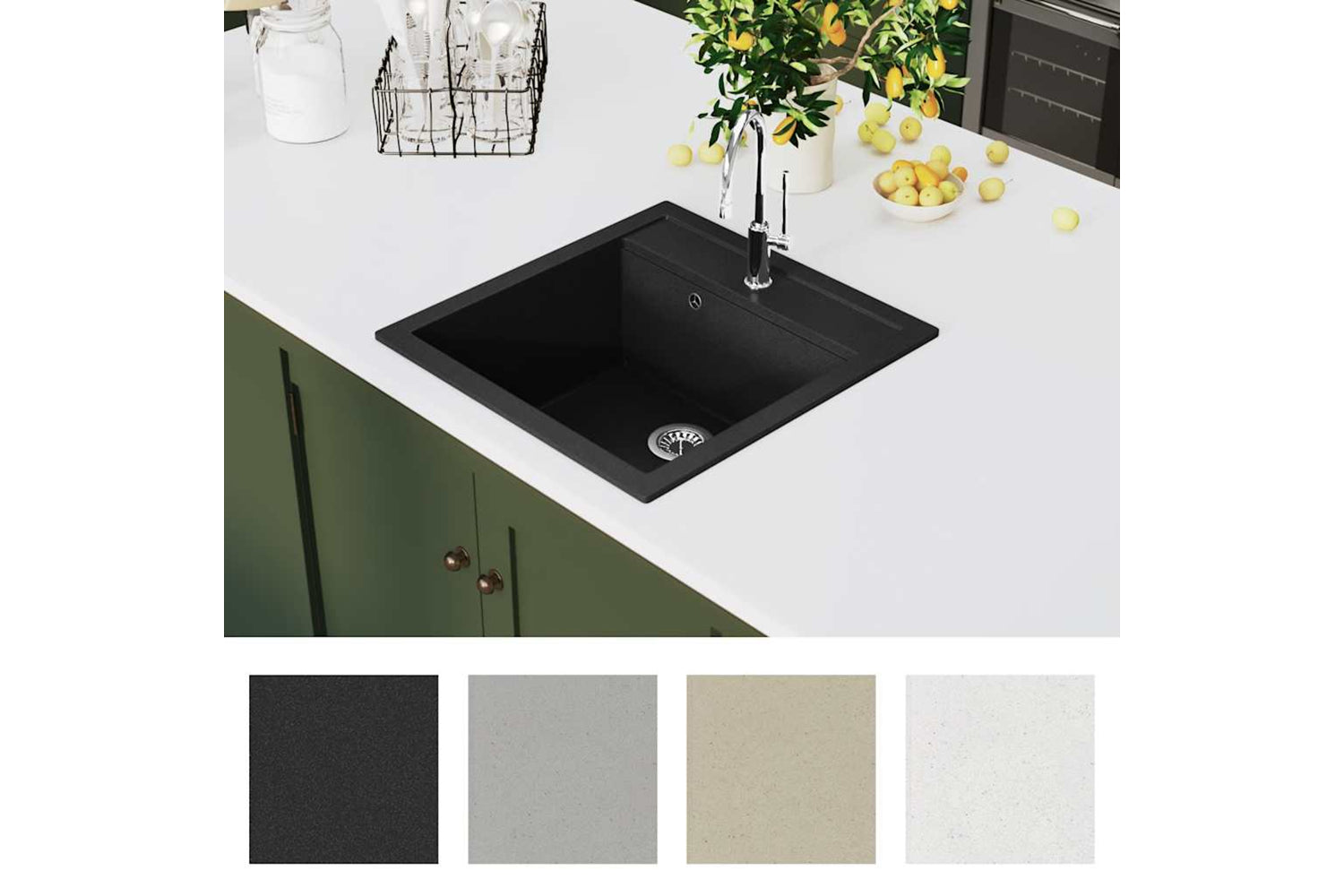 Vidaxl Granite Kitchen Sink Single Basin Black-5
