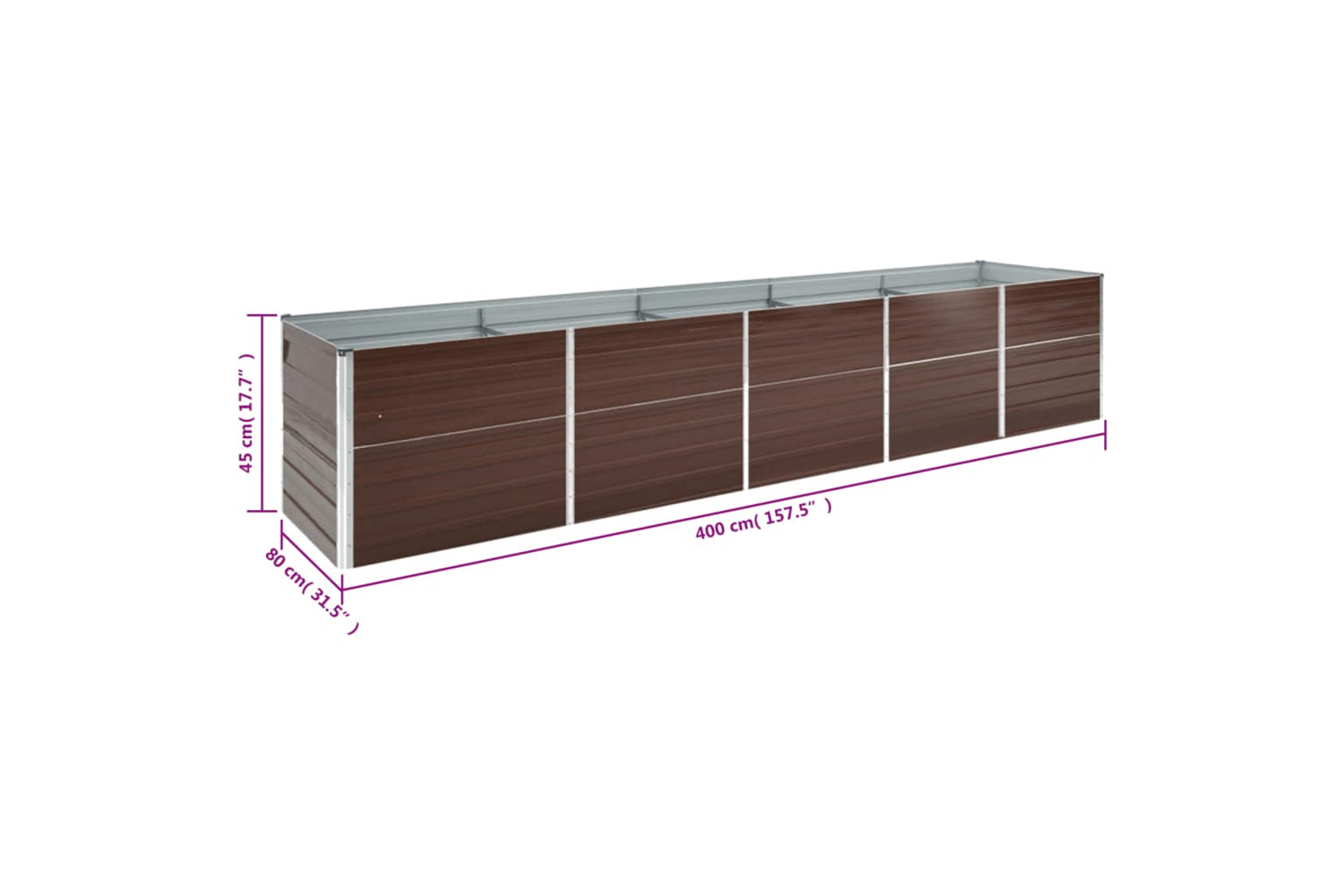 vidaXL 47058 Garden Raised Bed Galvanised Steel 400x80x45cm Brown-6