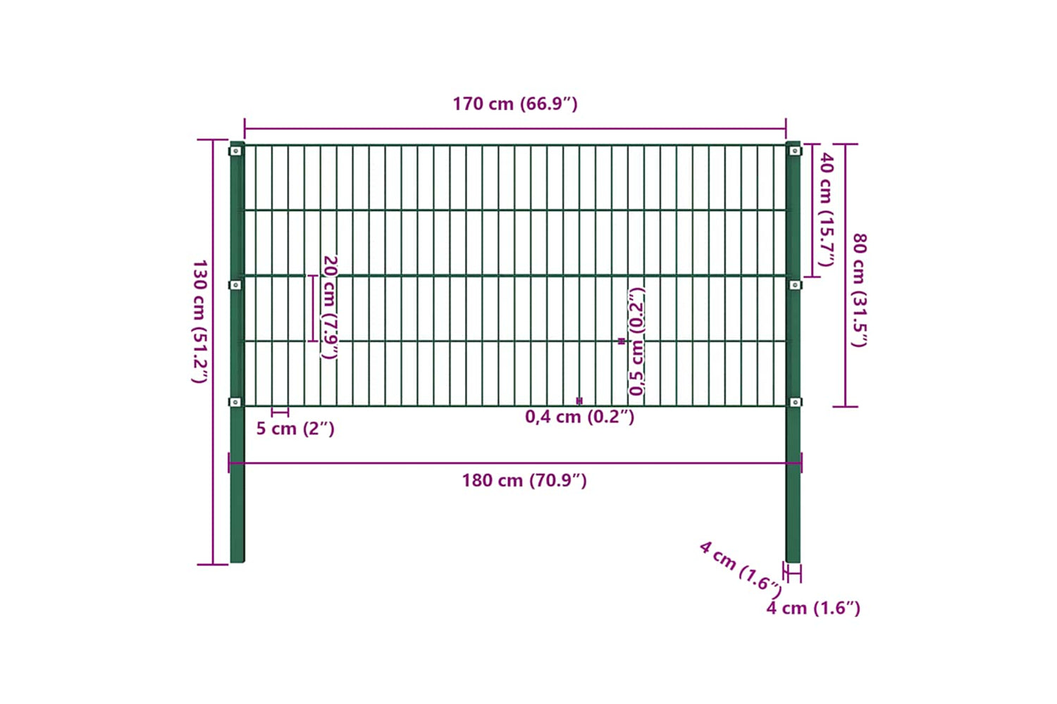 Vidaxl 144933 Fence Panel With Posts Iron 1.7x0.8 M Green-4