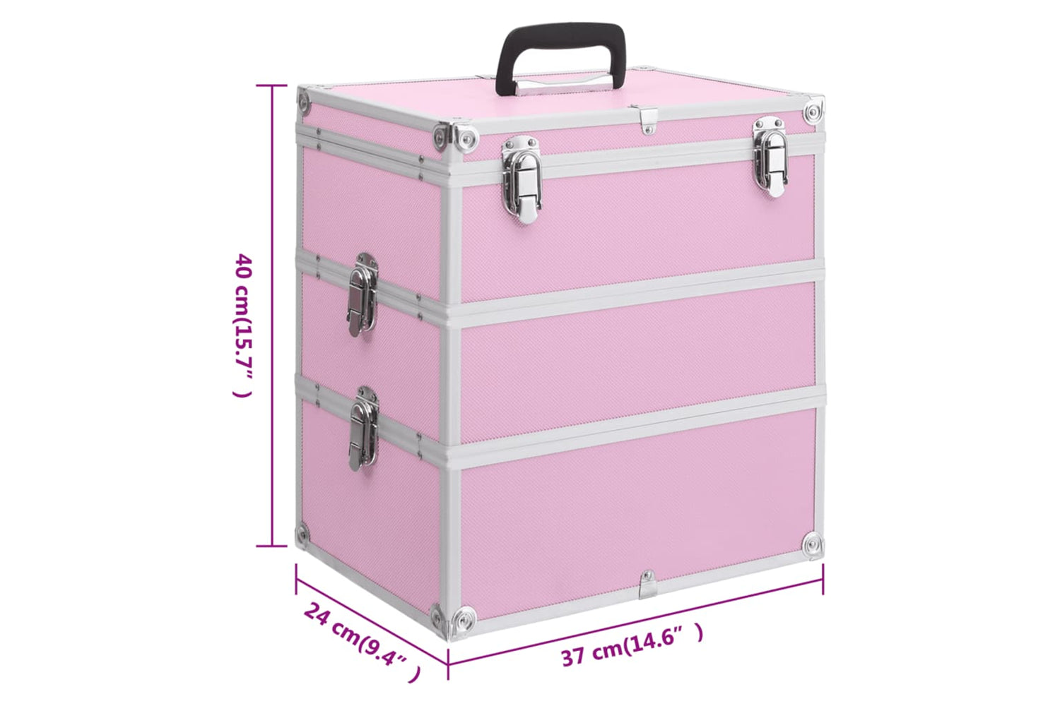 vidaXL 91841 Make-up Case 37x24x40cm Pink Aluminium-9