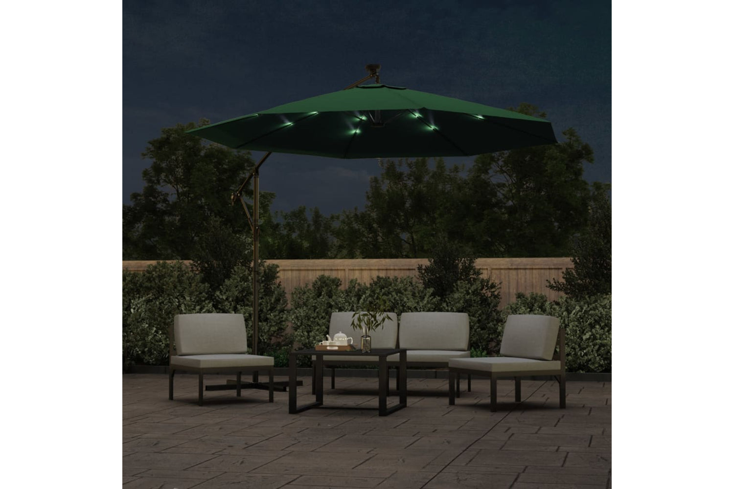 Vidaxl 42969 Hanging Parasol With Led Lighting 300 Cm Green Metal Pole-2