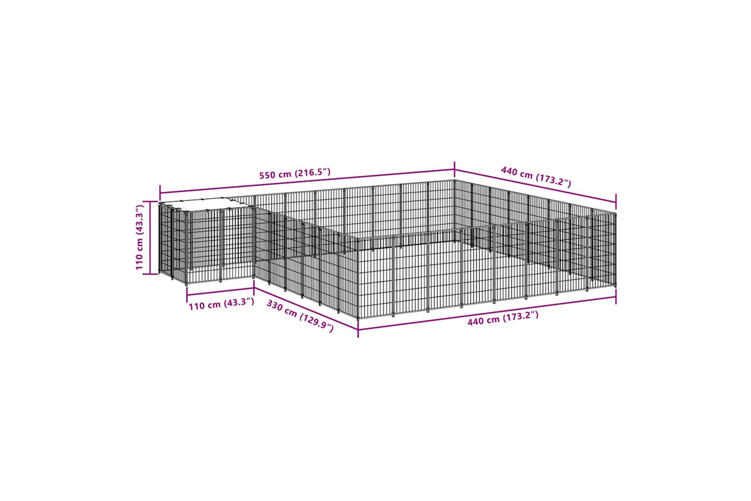 Vidaxl 3082228 Dog Kennel Black 20.57 M2 Steel-6