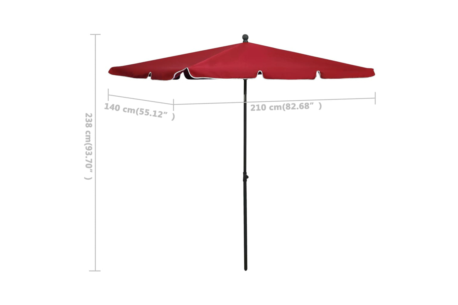 vidaXL 315547 Garden Parasol With Pole 210x140cm Bordeaux Red-6