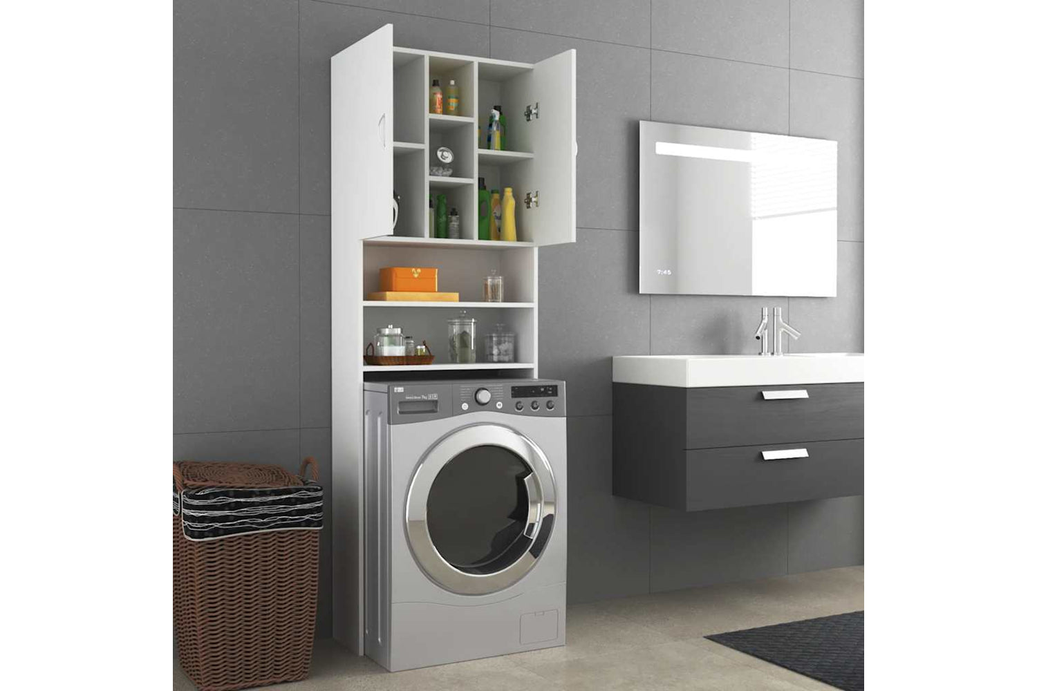 Vidaxl 808422 Washing Machine Cabinet White 64x25.5x190 Cm-6