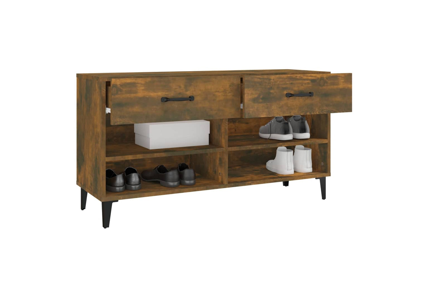 vidaXL 817570 Shoe Cabinet Smoked Oak 102x35x55cm Engineered Wood-4