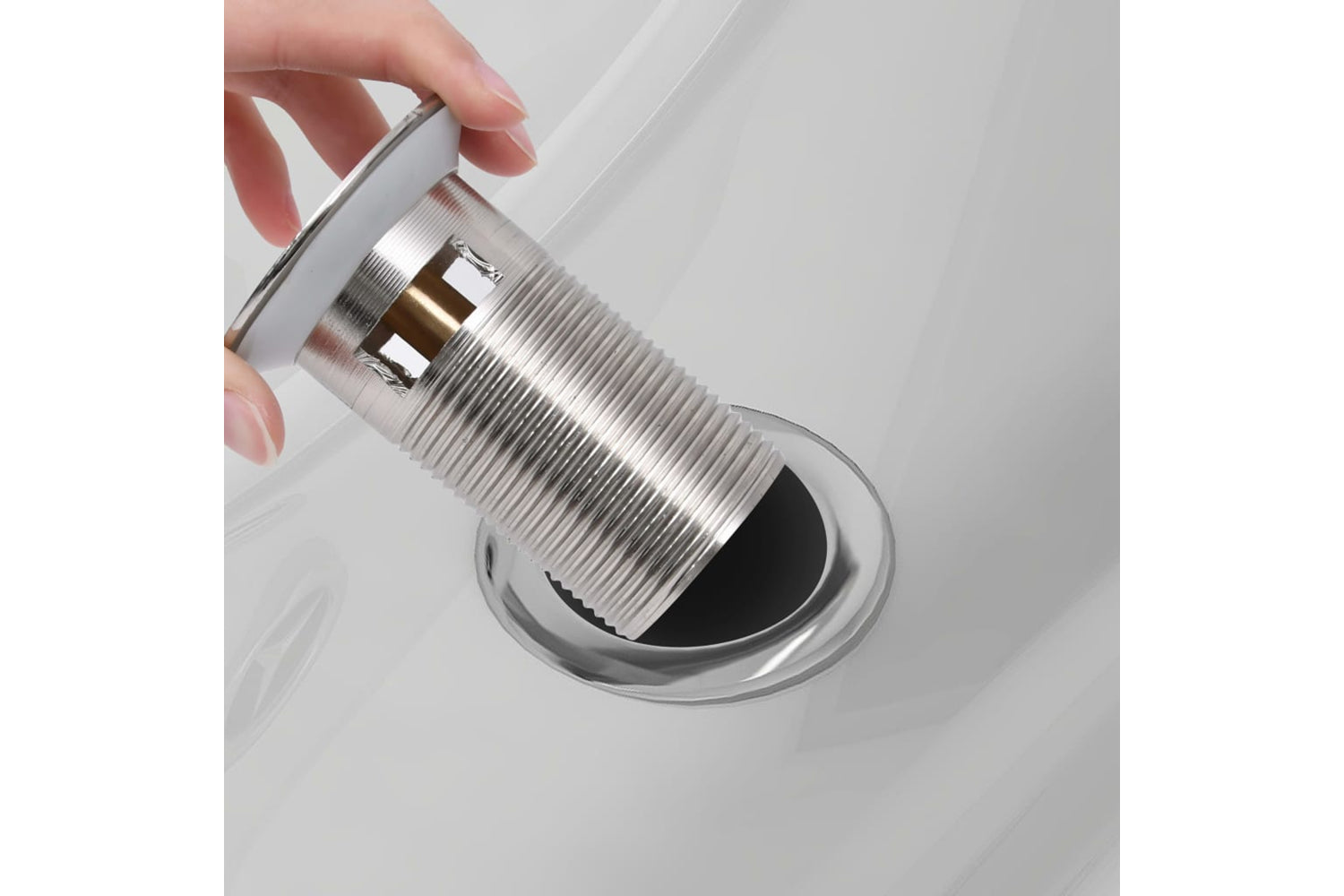 vidaXL 149059 Push Drain With Overflow Function Silver 6.4x6.4x9.1cm-6