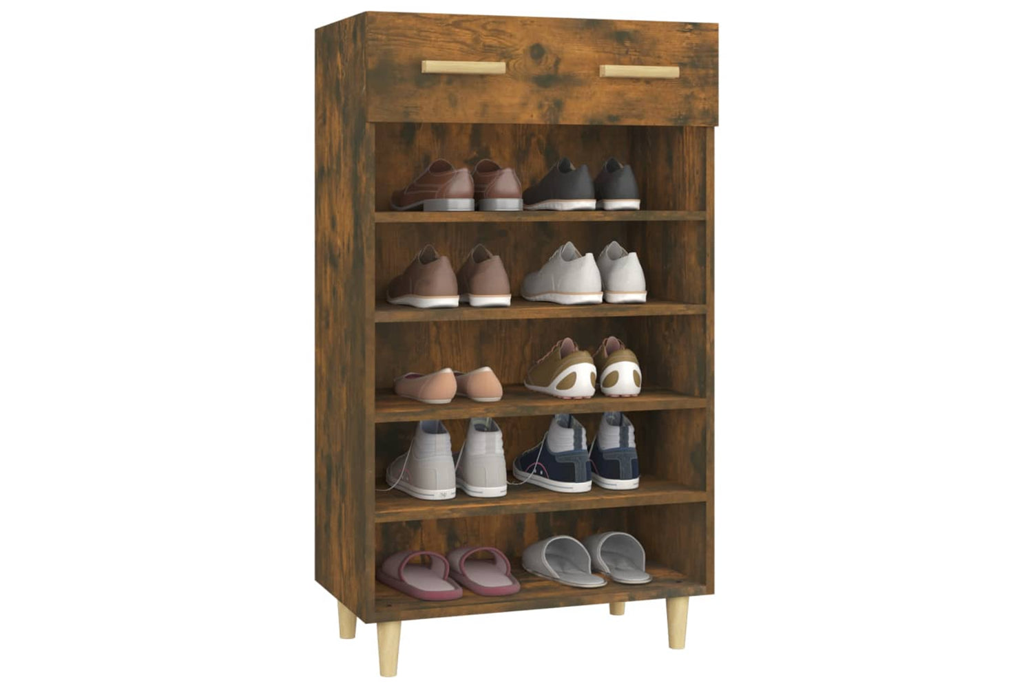vidaXL 817555 Shoe Cabinet Smoked Oak 60x35x105cm Engineered Wood-3