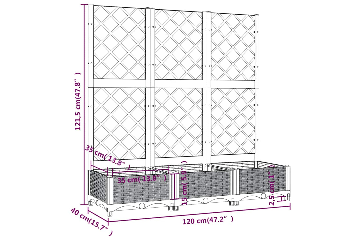 vidaXL Garden Planter With Trellis Dark Grey 120x40x121.5cm Pp-7