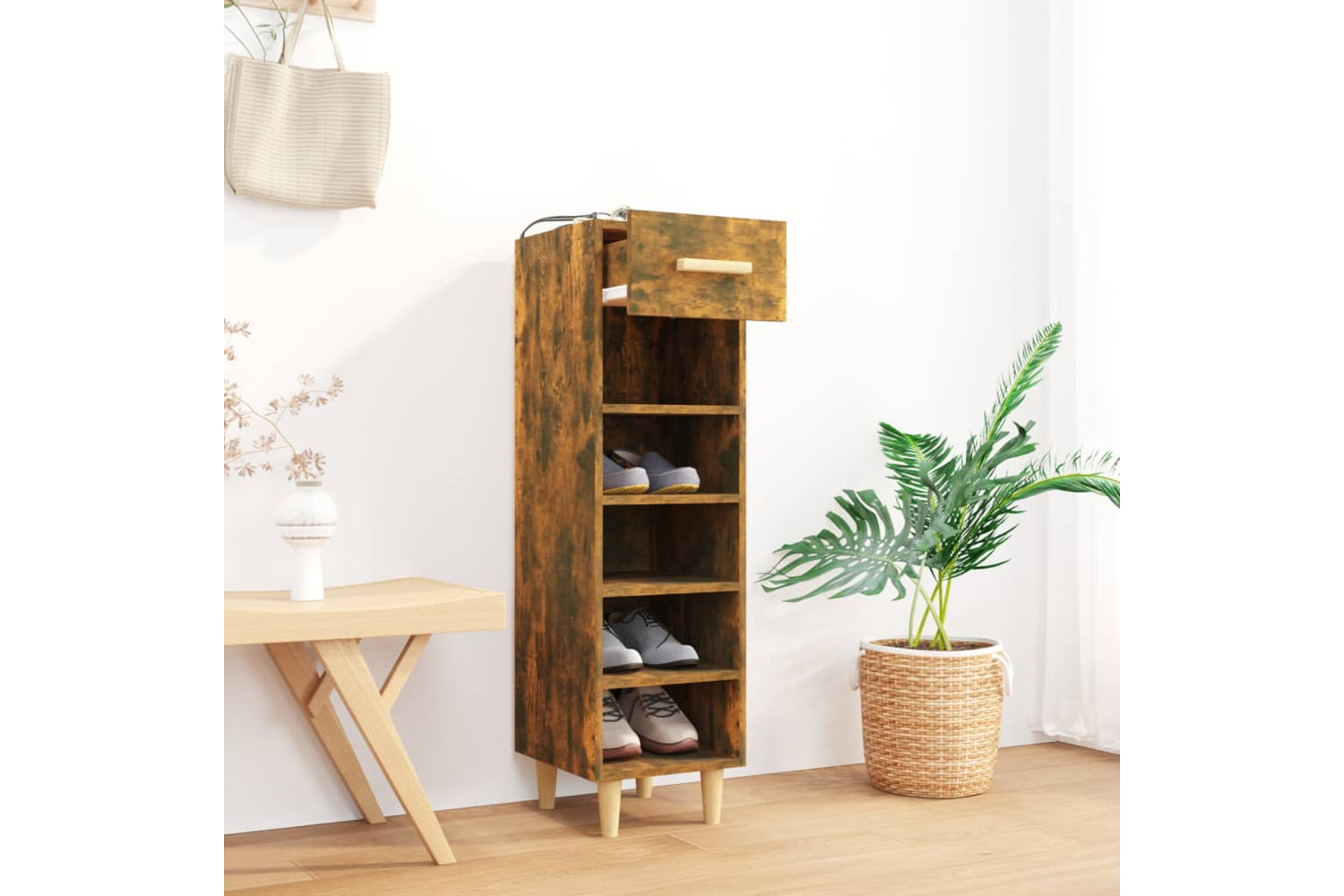 vidaXL 817561 Shoe Cabinet Smoked Oak 30x35x105cm Engineered Wood-7