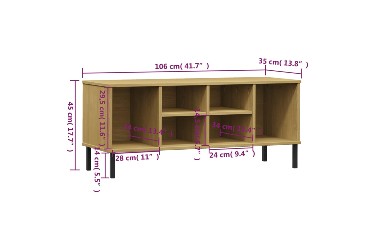 vidaXL 350994 Shoe Rack With Metal Legs Brown 106x35x45cm Solid Wood Oslo-6