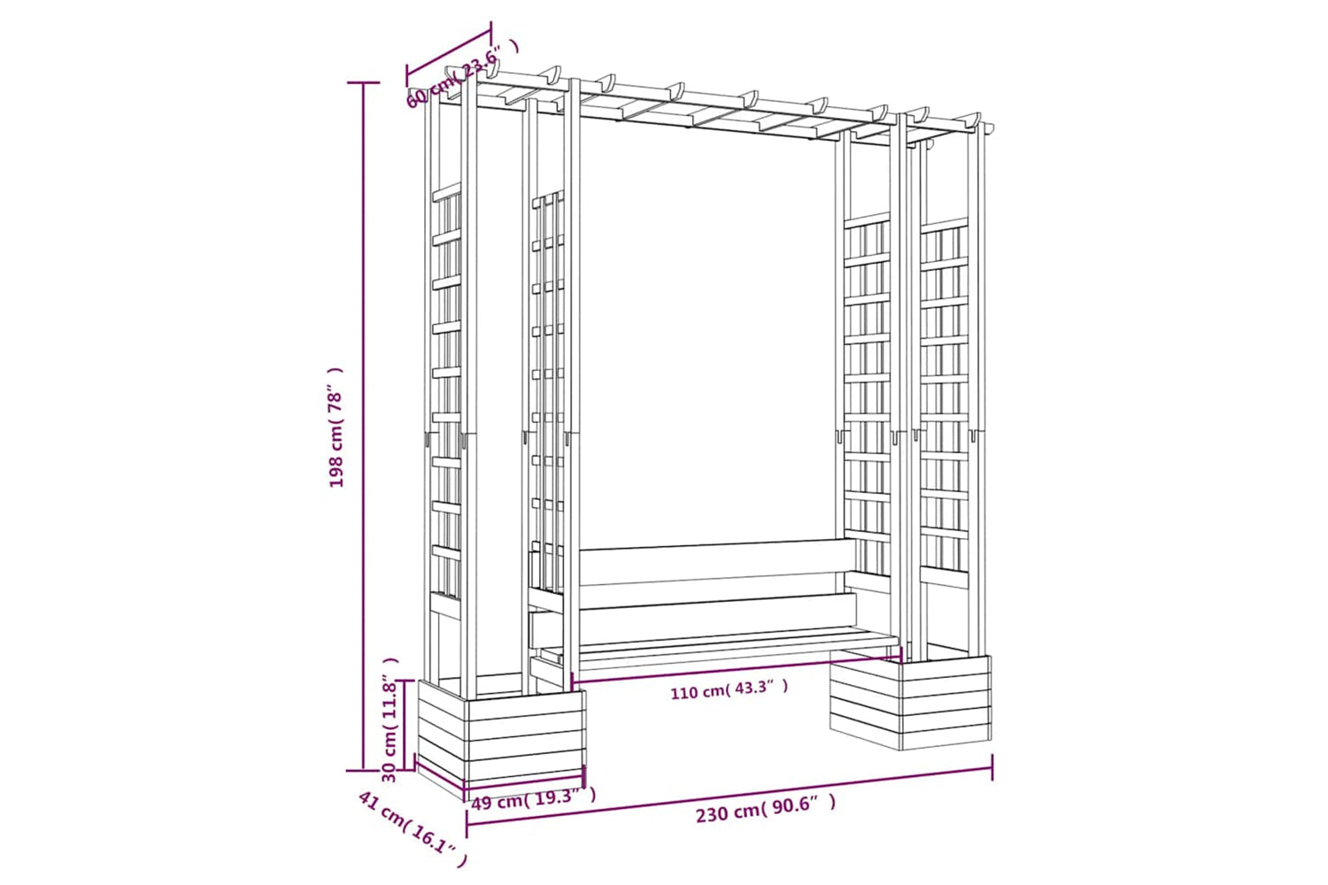 Vidaxl 318565 Garden Pergola With Bench&planters Impregnated Solid Wood Pine-5