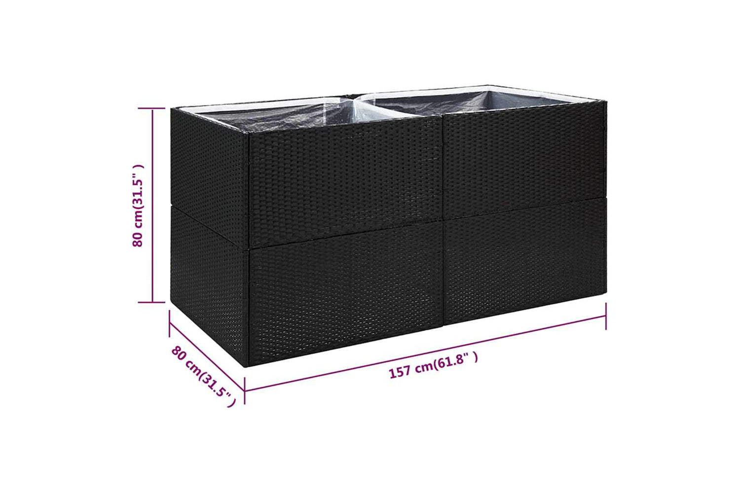 vidaXL 319174 Garden Planter Black 157x80x80cm Poly Rattan-6